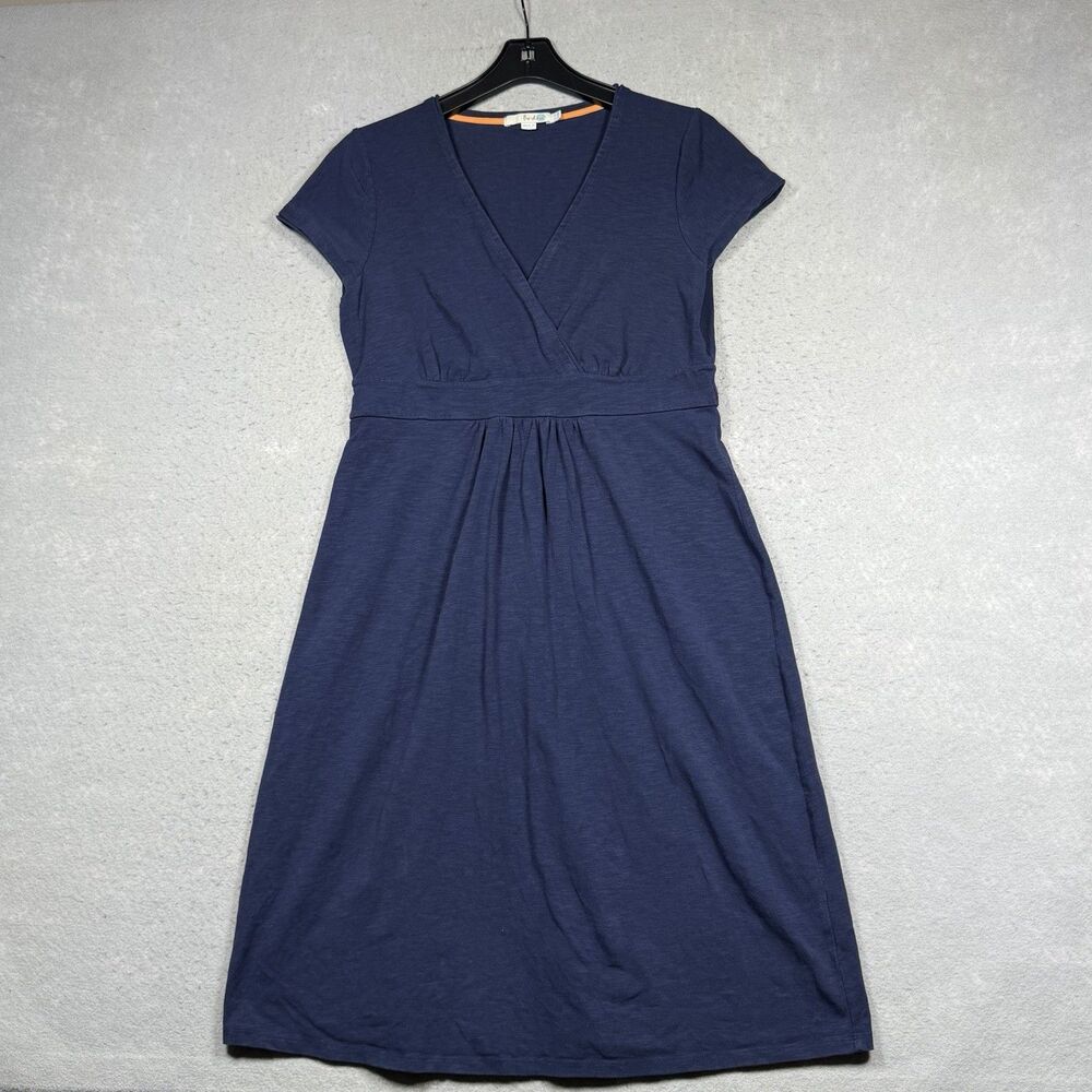 Boden Dress Women’s 10 Blue Short Sleeve V Neck Jersey Wrap Knee Length Casual - Picture 1 of 9